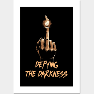 Bold Hand Gesture with Flame: Defying the Darkness Posters and Art